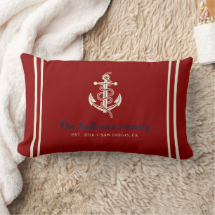 Custom Crimson Red Navy White Sailing Captain Lumbar Cushion