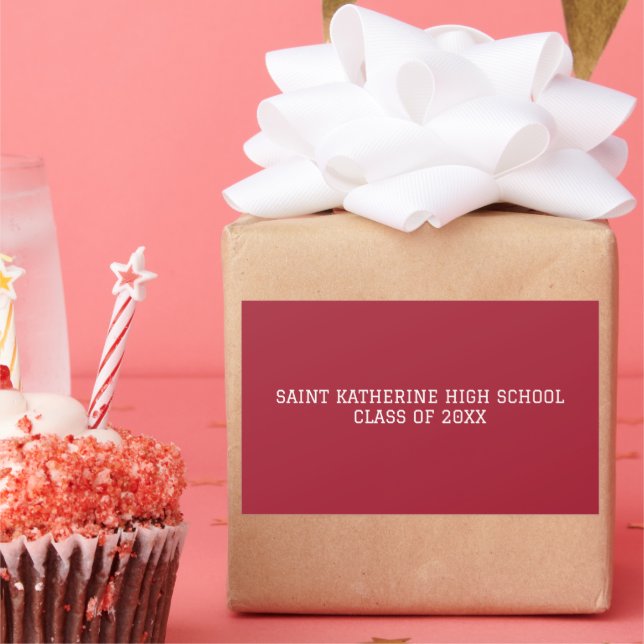 Custom crimson red  school class year graduation rectangular sticker (Party)