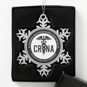 Custom CRNA Certified Registered Nurse Anaesthetis Snowflake Pewter Christmas Ornament