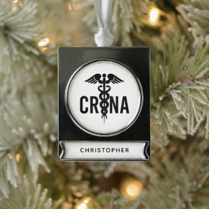 Custom CRNA Certified Registered Nurse Anesthetist Silver Plated Banner Ornament