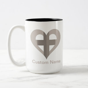 Custom Cross And Heart Two-Tone Coffee Mug
