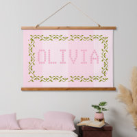 Custom Cross Stitch Pink Striped Nursery