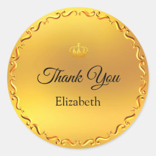 Custom Crown Logo Thank You on Golden Classic Round Sticker