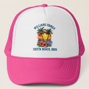 Custom Cruise Pink Palm Tree Beach Family Reunion  Trucker Hat