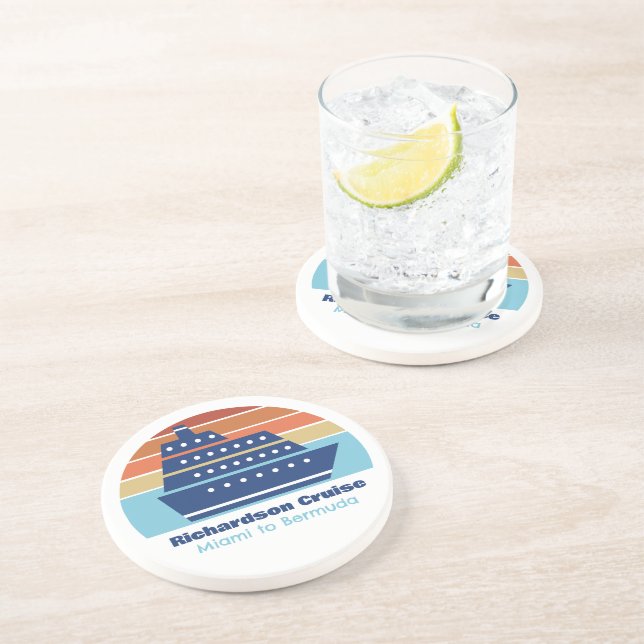 Custom Cruise Ship Family Trip Sunset Keepsake Coaster (Side)