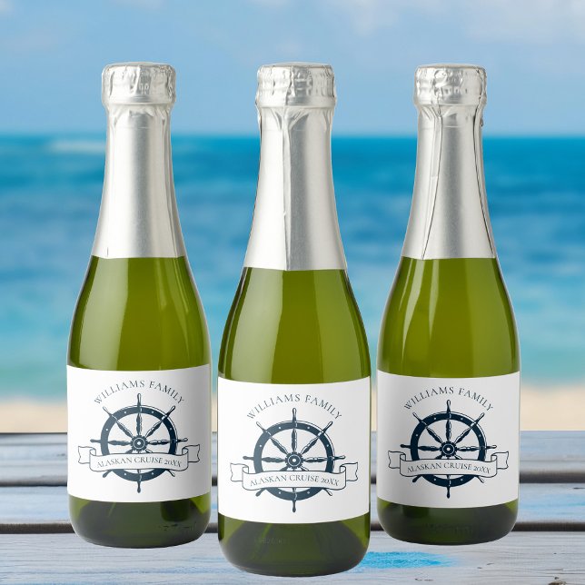Custom Cruise Ship Navy Blue Nautical Party Mini Sparkling Wine Label (Creator Uploaded)