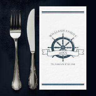 Custom Cruise Ship Navy Blue Nautical Wheel Napkin