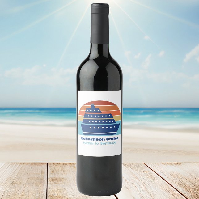 Custom Cruise Ship Ocean Liner Sunset Wine Label (Creator Uploaded)