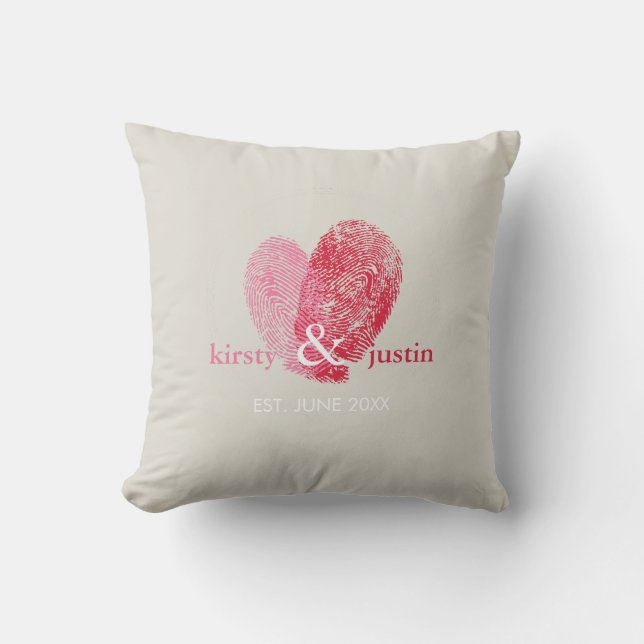 CUSTOM CUSHION simple fingerprint heart couple red (Front)