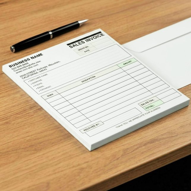 Custom Customer Sales Invoice Forms | Company Name Notepad (personalized sales receipt book, small business invoice pad, invoice book with company name)