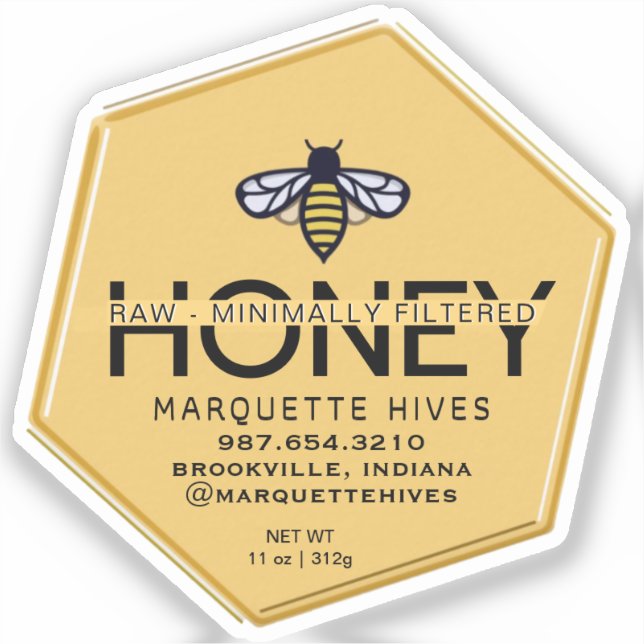 Custom-Cut Vinyl Hexagon Shaped Honey Label (Front)