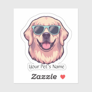Custom-Cut Vinyl Sticker Cute Golden Retriever wit