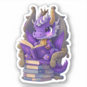 Custom-Cut Vinyl Sticker Dragon reading books