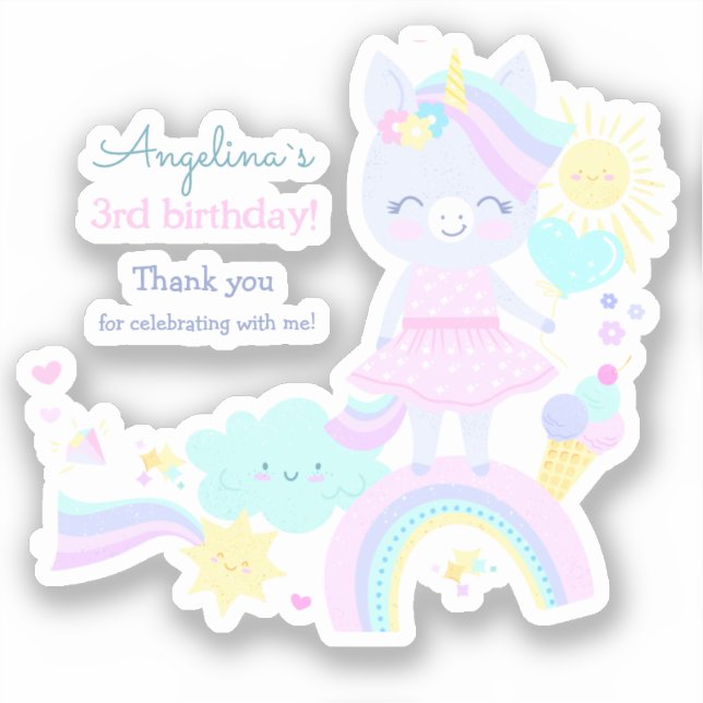 Custom-Cut Vinyl Sticker for 3rd birthday. (Front)