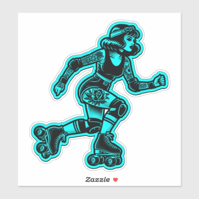 Custom-Cut Vinyl Sticker: Roller Girl (Cyan) (Sheet)