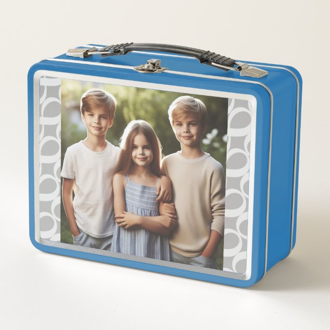 Custom Cute 2-Photo Silver, White Infinity Pattern Metal Lunch Box (Front)