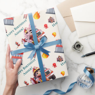 Custom Cute 3D Firefighter Fire Truck for Boys    Wrapping Paper