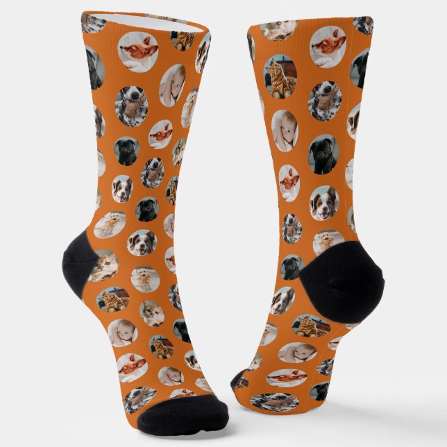 Custom Cute 8-Photo Pet Collage | Orange Socks (Angled)