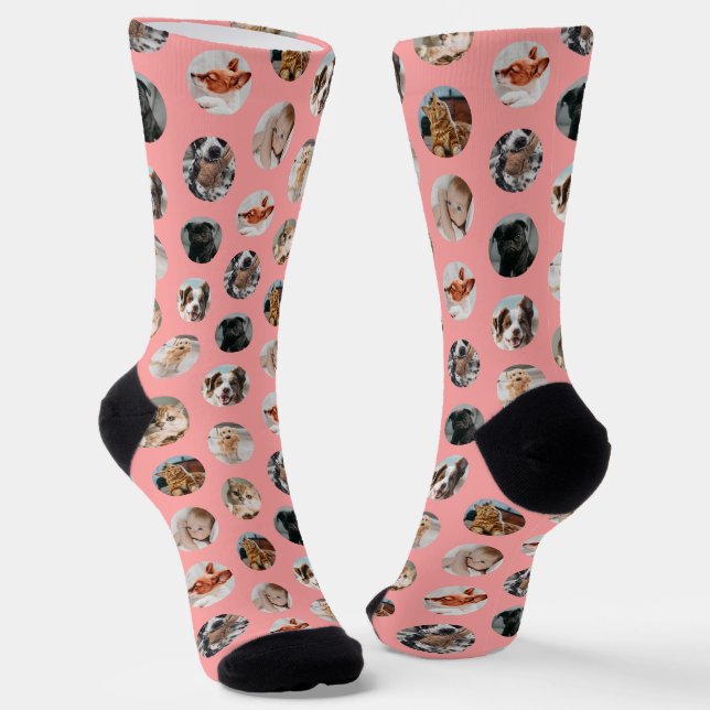 Custom Cute 8-Photo Pet Collage | Pink Socks (Angled)