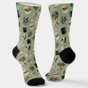 Custom Cute 8-Photo Pet Collage Sage Green Socks