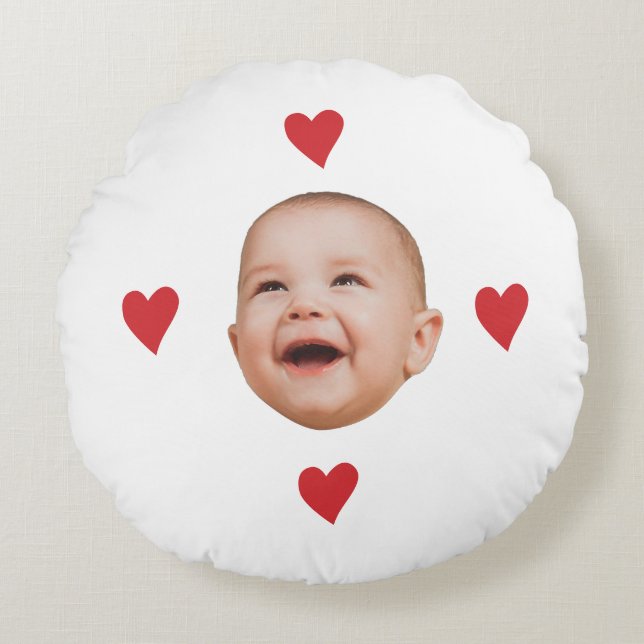 Custom Cute Baby Face One Photo Round Cushion (Front)