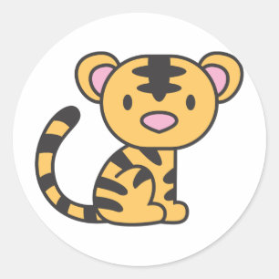 Custom Cute Baby Tiger Sitting Down Classic Round Sticker