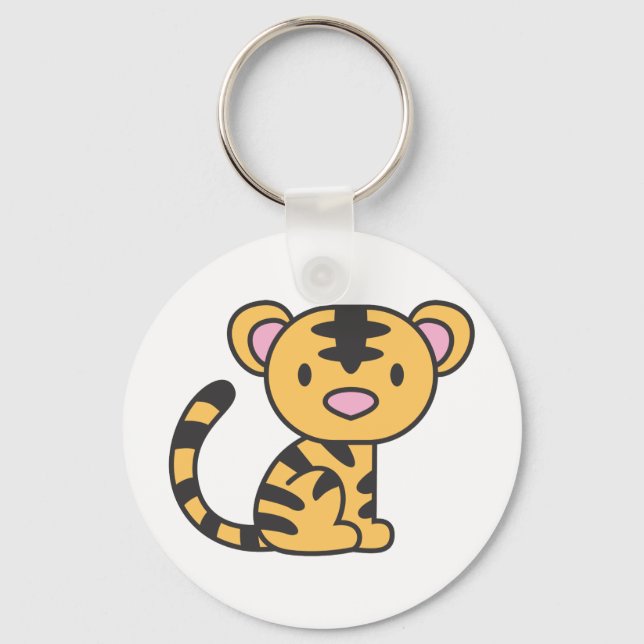 Custom Cute Baby Tiger Sitting Down Key Ring (Front)