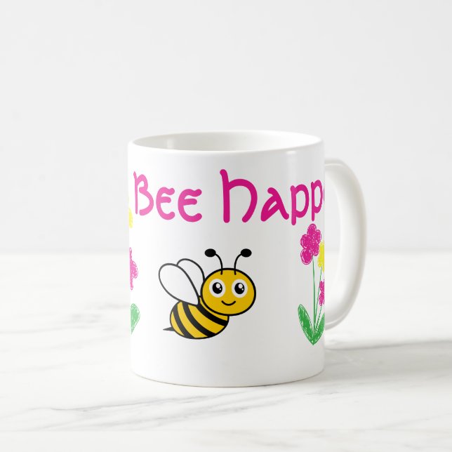 Custom Cute Bee Happy  Coffee Mug (Front Right)