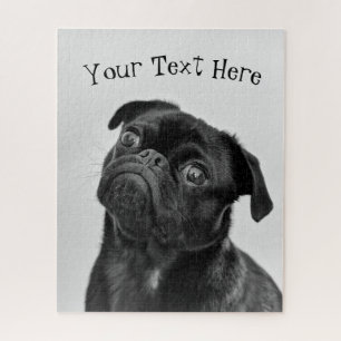 Custom Cute Black White Pug Puppy Dog Photo Jigsaw Puzzle