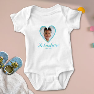 Custom Cute Blue Baby Name Photo Baby Bodysuit