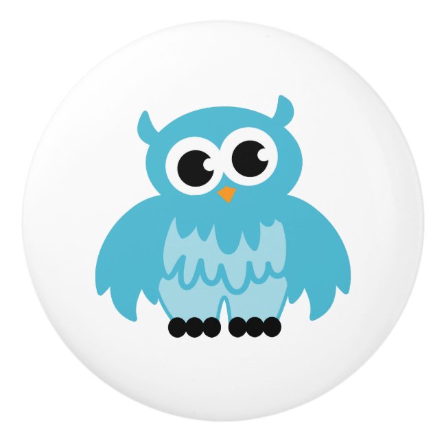 Custom cute blue owl nursery door and drawer knobs (Front)