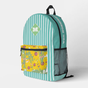 Custom cute blue stripes and yellow flowers modern printed backpack