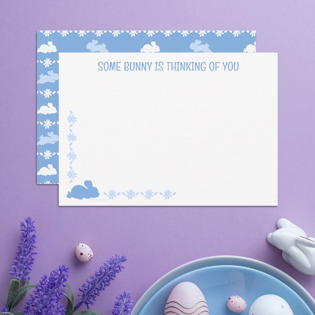 Custom Cute Bunny Daisy Blue Easter Note Card (Creator Uploaded)