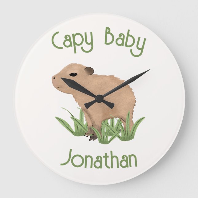 Custom Cute Capybara Pun Baby Boy Nursery Decor Large Clock (Front)