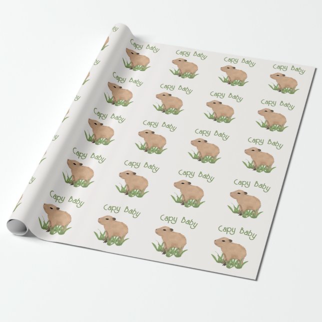 Custom Cute Capybara Pun Baby Boy  Wrapping Paper (Unrolled)