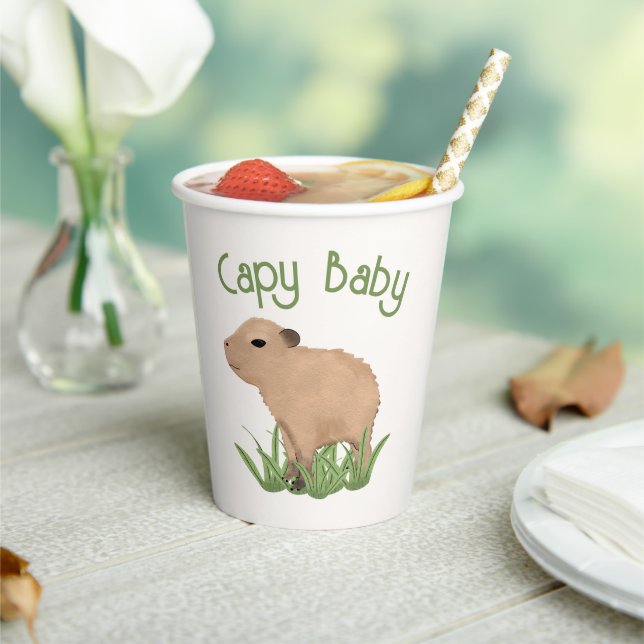 Custom Cute Capybara Pun Capy Baby Illustration  Paper Cups (Insitu)