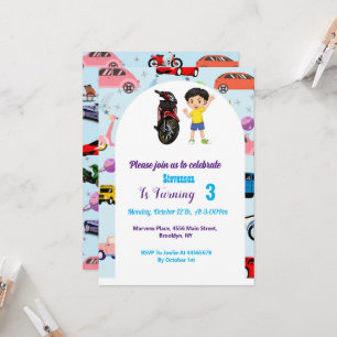 Custom Cute car  motorcycle birthday party Invitation