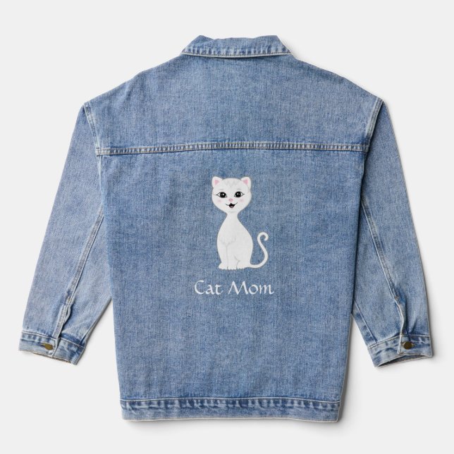 Custom Cute Cat and Editable Text Denim Jacket (Back)