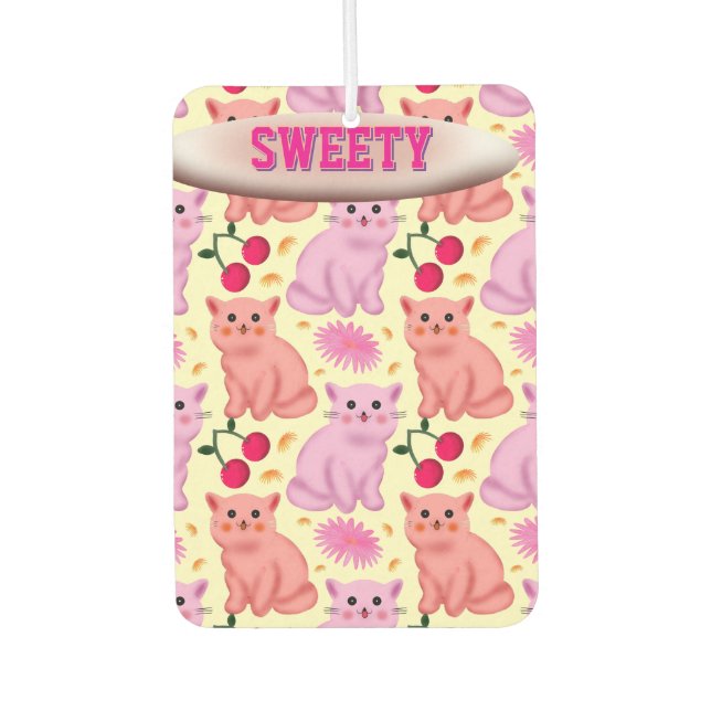 Custom Cute Cat Cherry Floral Pattern Car Air Freshener (Front)