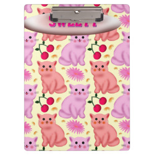 Custom Cute Cat Cherry Floral Pattern Clipboard