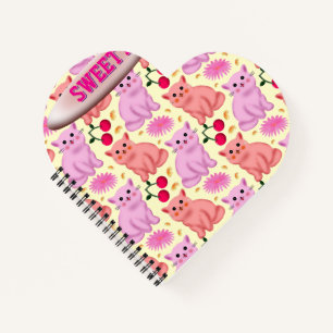 Custom Cute Cat Cherry Floral Pattern Notebook