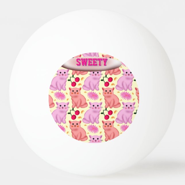 Custom Cute Cat Cherry Floral Pattern Ping Pong Ball (Front)