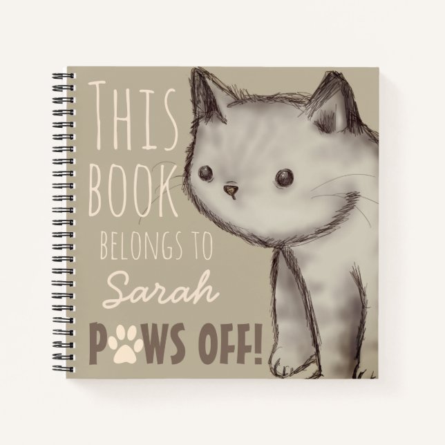 Custom Cute Cat Illustration Paws Off Notebook (Front)