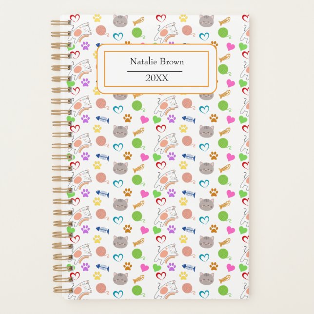 Custom Cute Cat Pattern Planner Personalised Name  (Front)