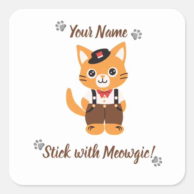 Custom Cute Cat Sticker - Stick with Meowgic (Front)