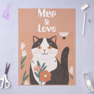 Custom Cute Cat with Mur and Love Decoupage Tissue Paper