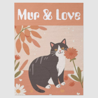 Custom Cute Cat with Mur and Love Decoupage Tissue Paper