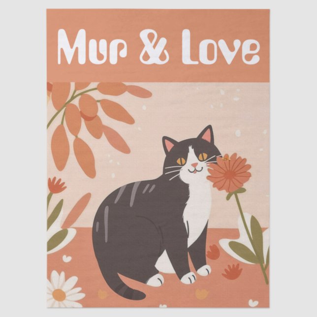 Custom Cute Cat with Mur and Love Decoupage Tissue Paper (Front)