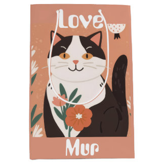 Custom Cute Cat with Mur and Love Medium Gift Bag