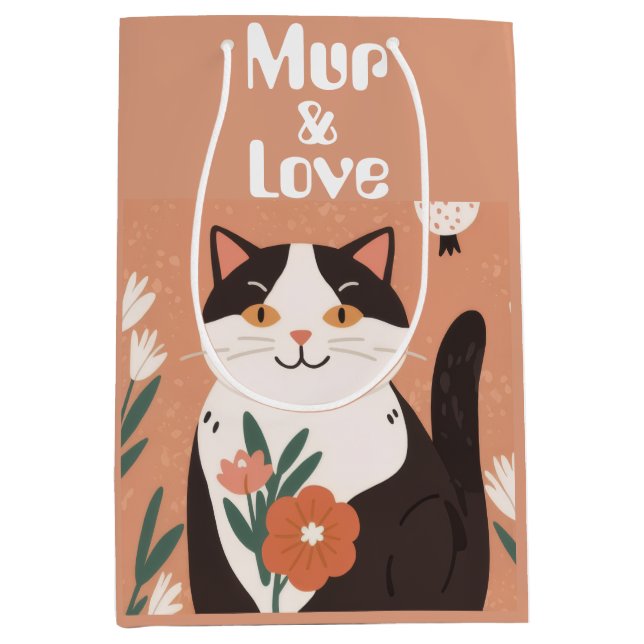 Custom Cute Cat with Mur and Love Medium Gift Bag (Front)